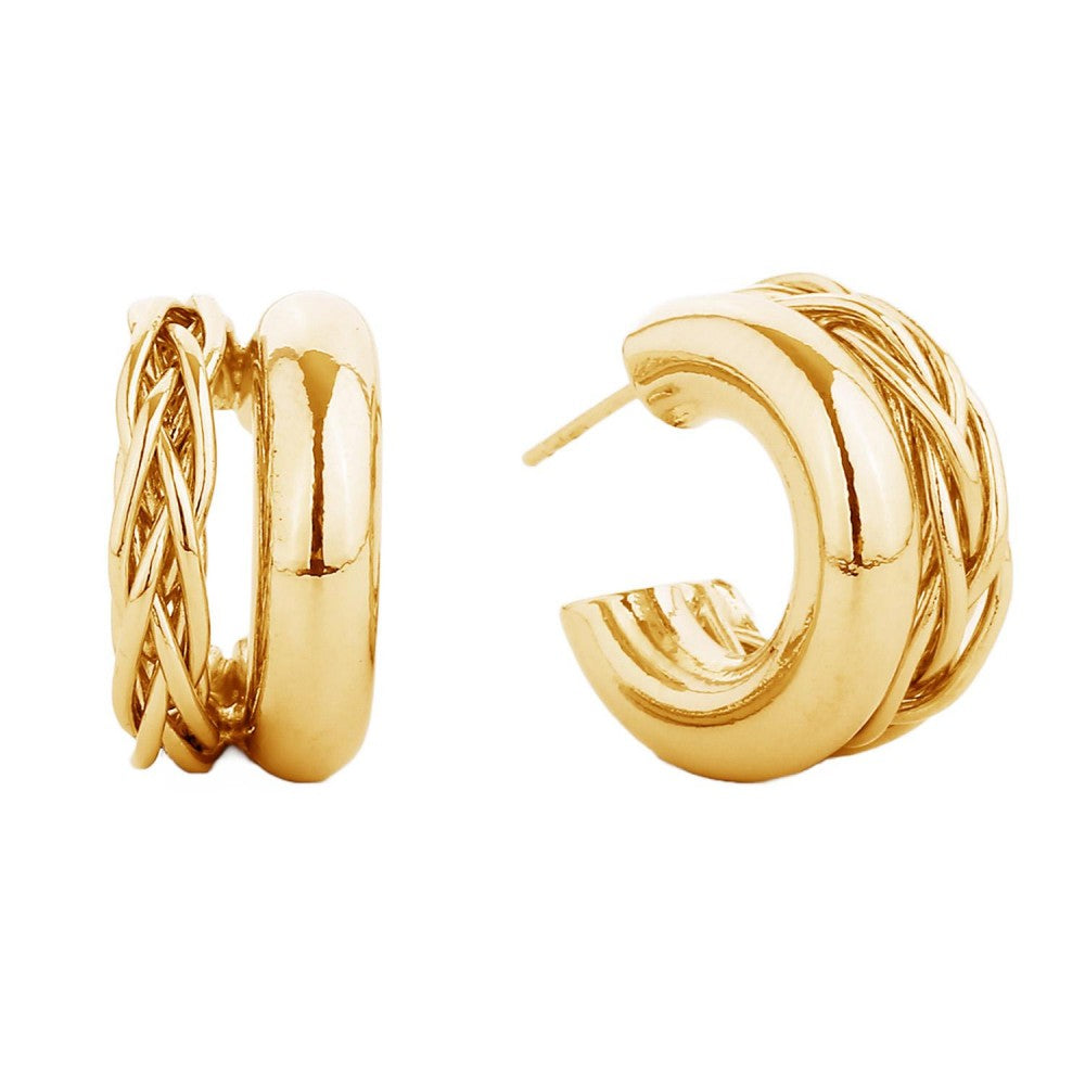 Gold Dipped Double Hoop Earrings Featuring Twisted Metal Detail
