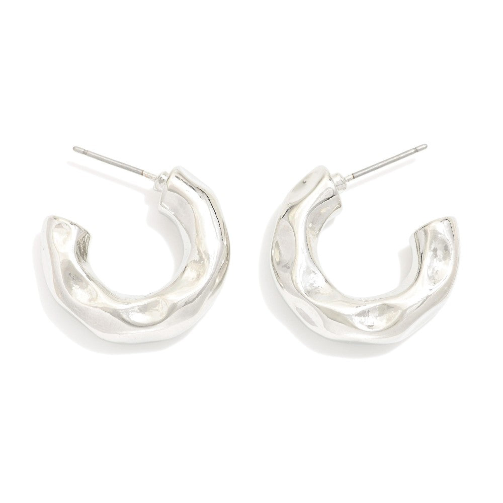 Pinched Metal Hoop Earrings