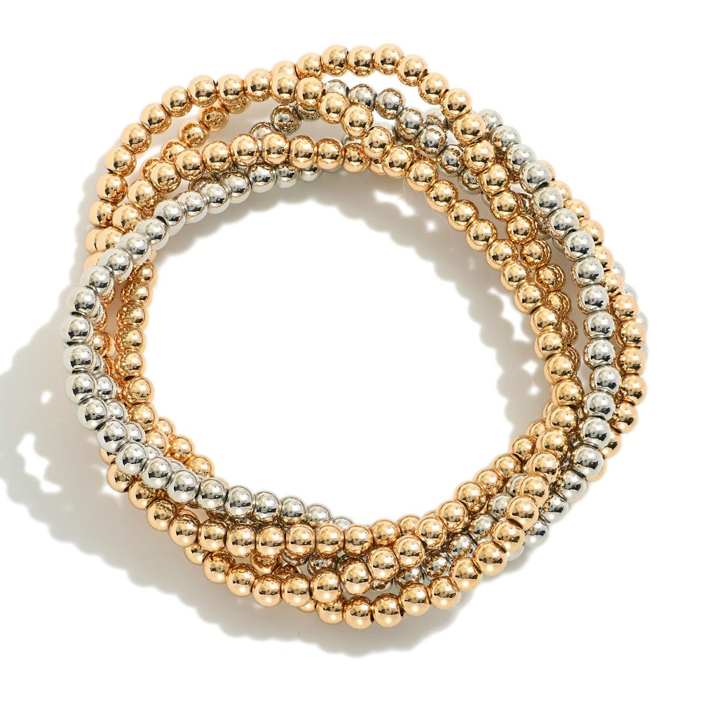 Set of Five Metal Tone Beaded Stretch Bracelets