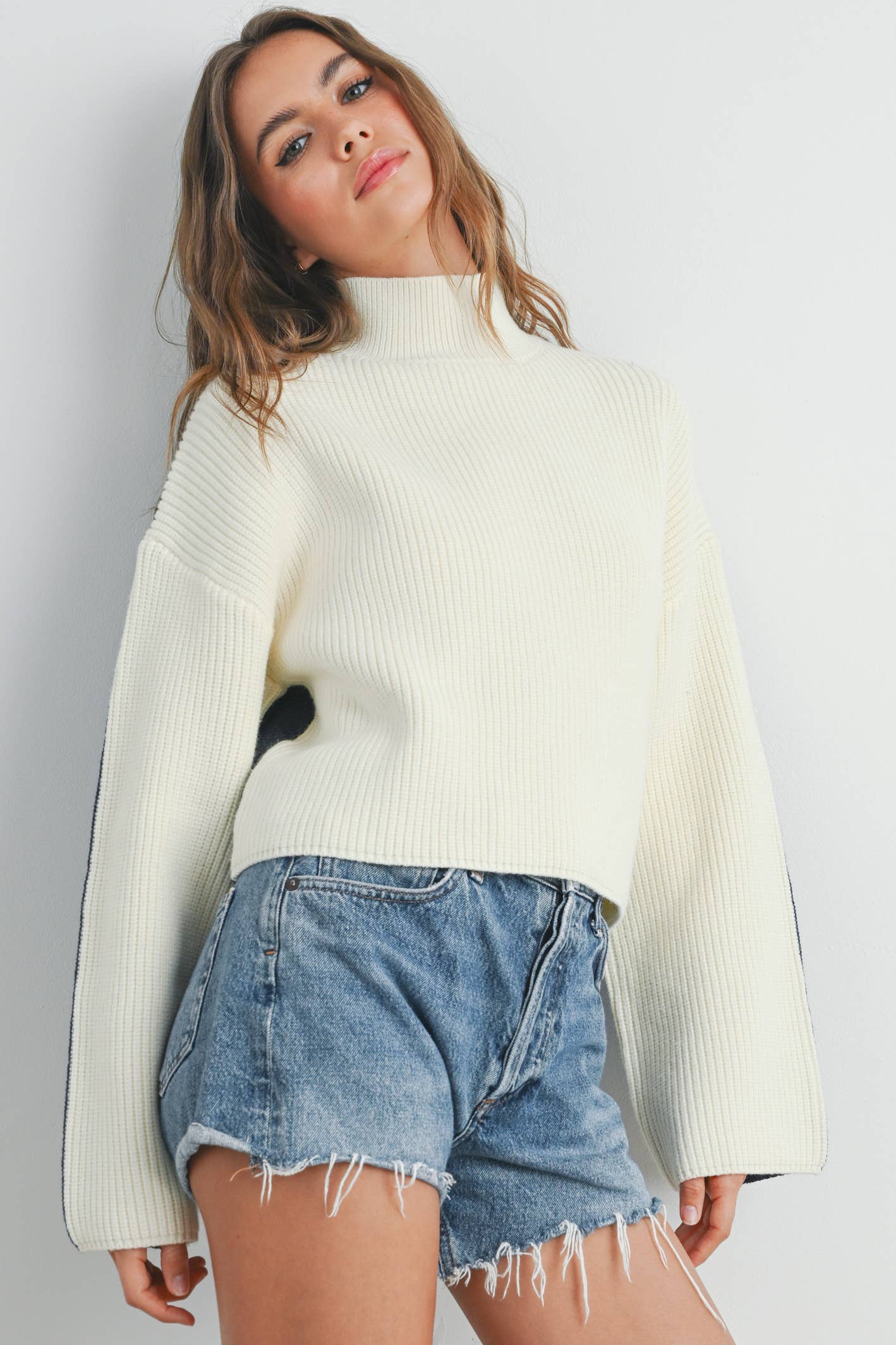 BMW7443 - TWO-TONED TURTLENECK SWEATER