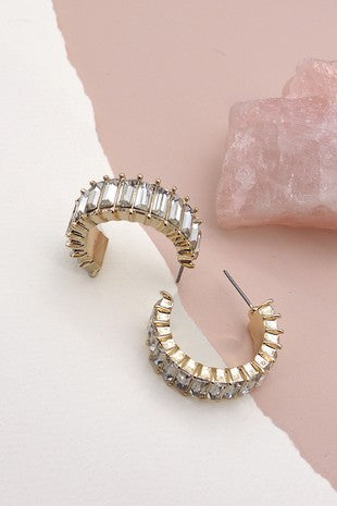 BAGUETTE RHINESTONE HOOP EARRING