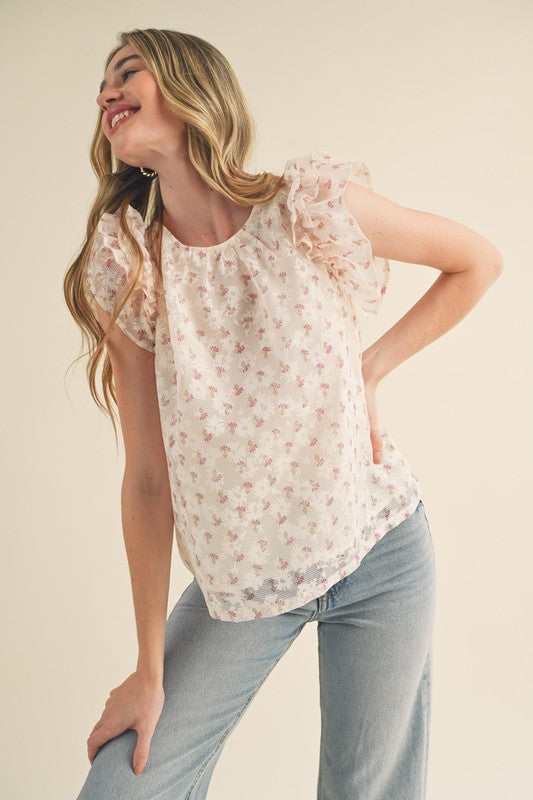 Ruffle Fluttered Sleeve Babydoll Top
