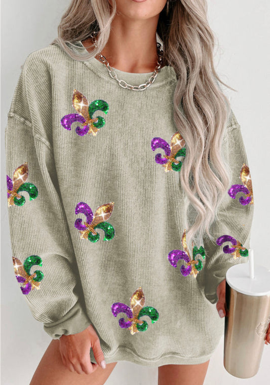 Sequin Fleur-de-lis Corded Crew