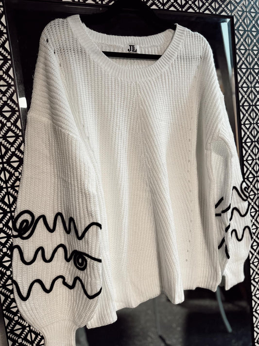 White and Black Swirl Sweater