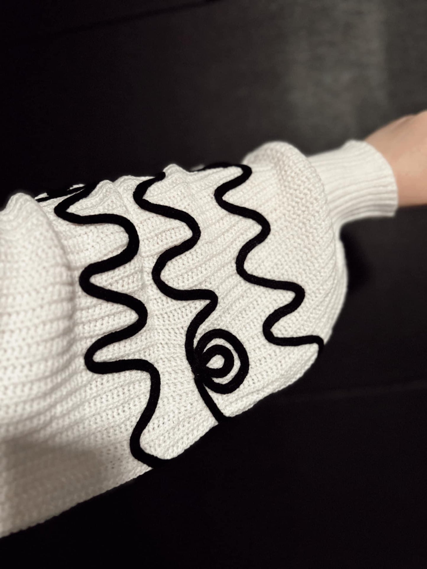 White and Black Swirl Sweater