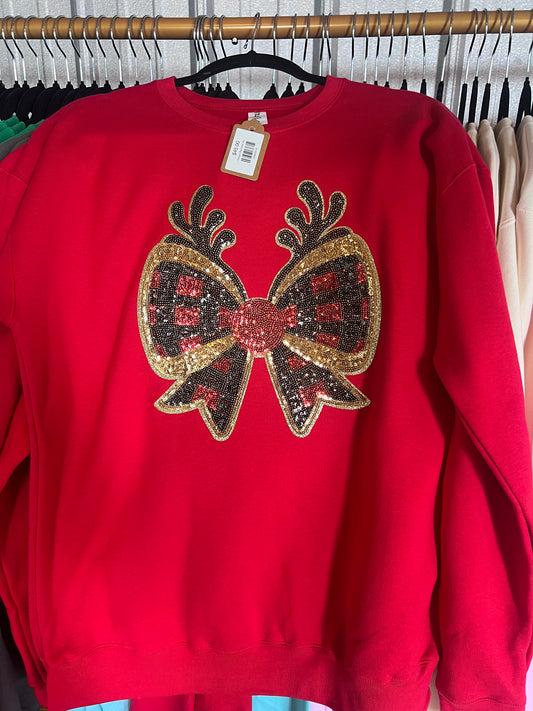 Sequin Reindeer Bow Sweatshirt