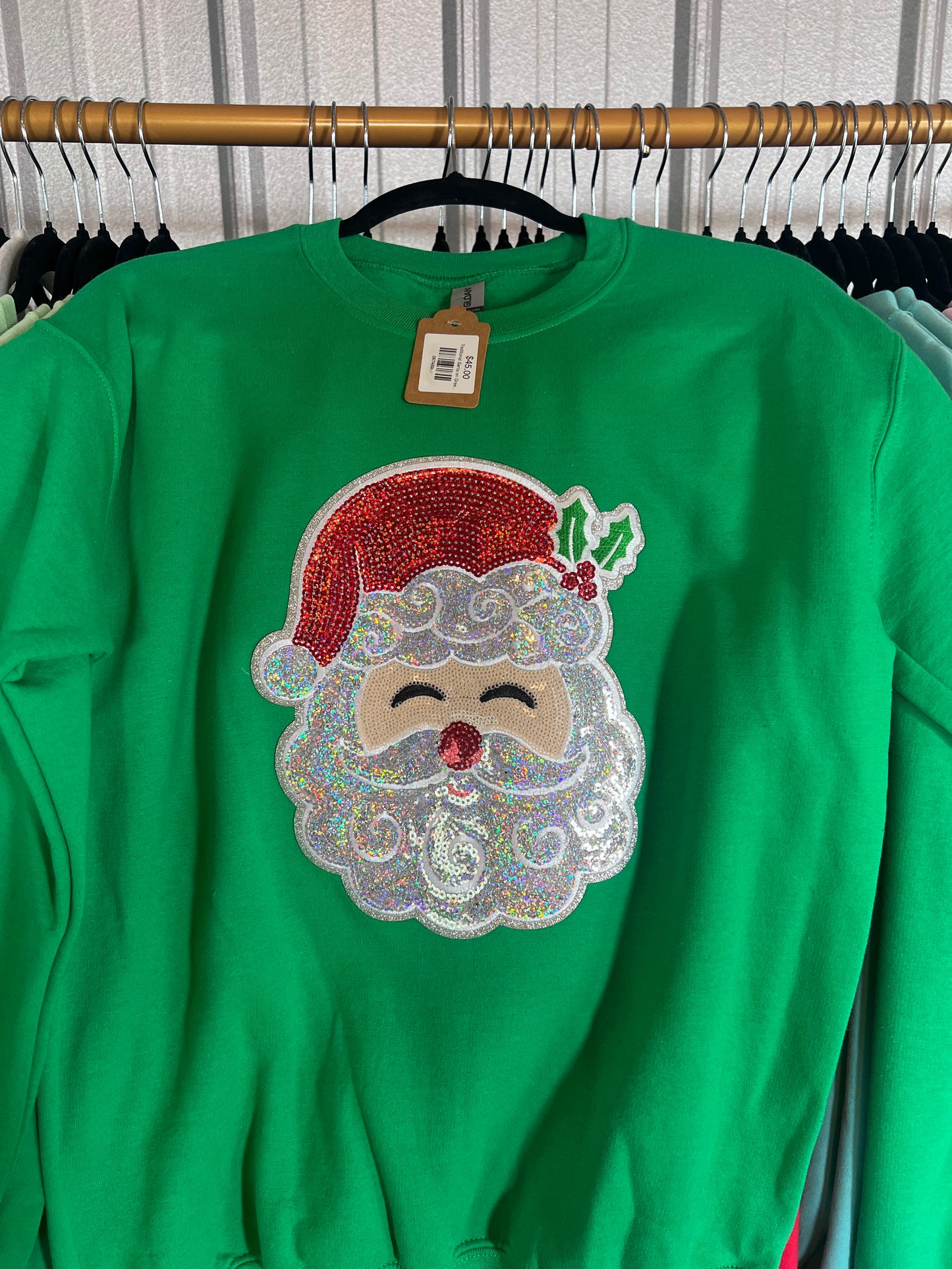 Traditional Santa on Green Sweatshirt