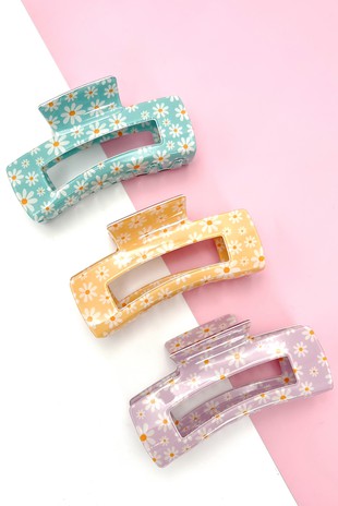 JUMBO SHINY ACETATE FLORAL HAIR CLAW CLIPS