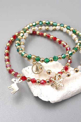 X-MAS TRIO COLOR FACET BEAD BRACELET