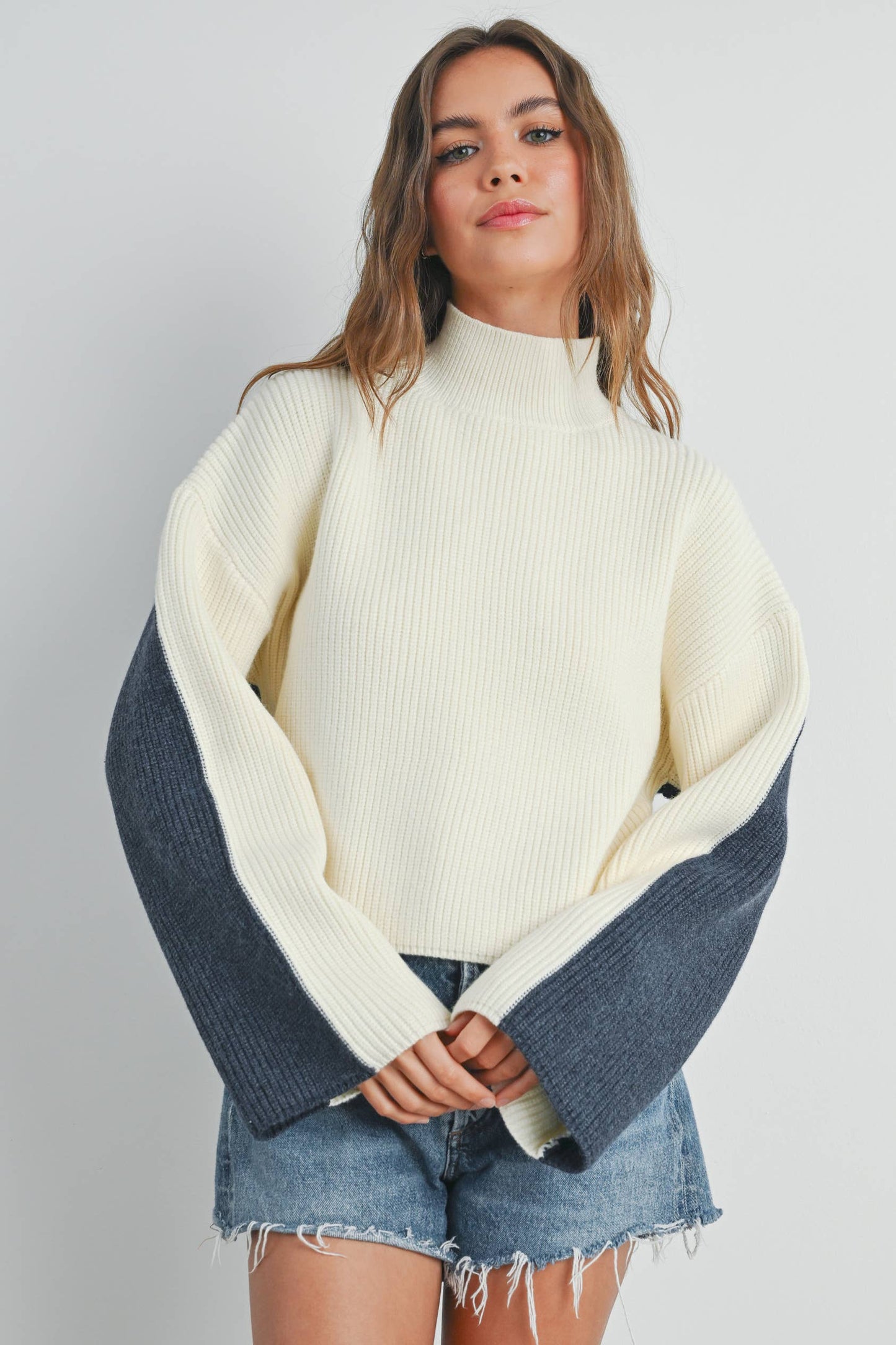 BMW7443 - TWO-TONED TURTLENECK SWEATER