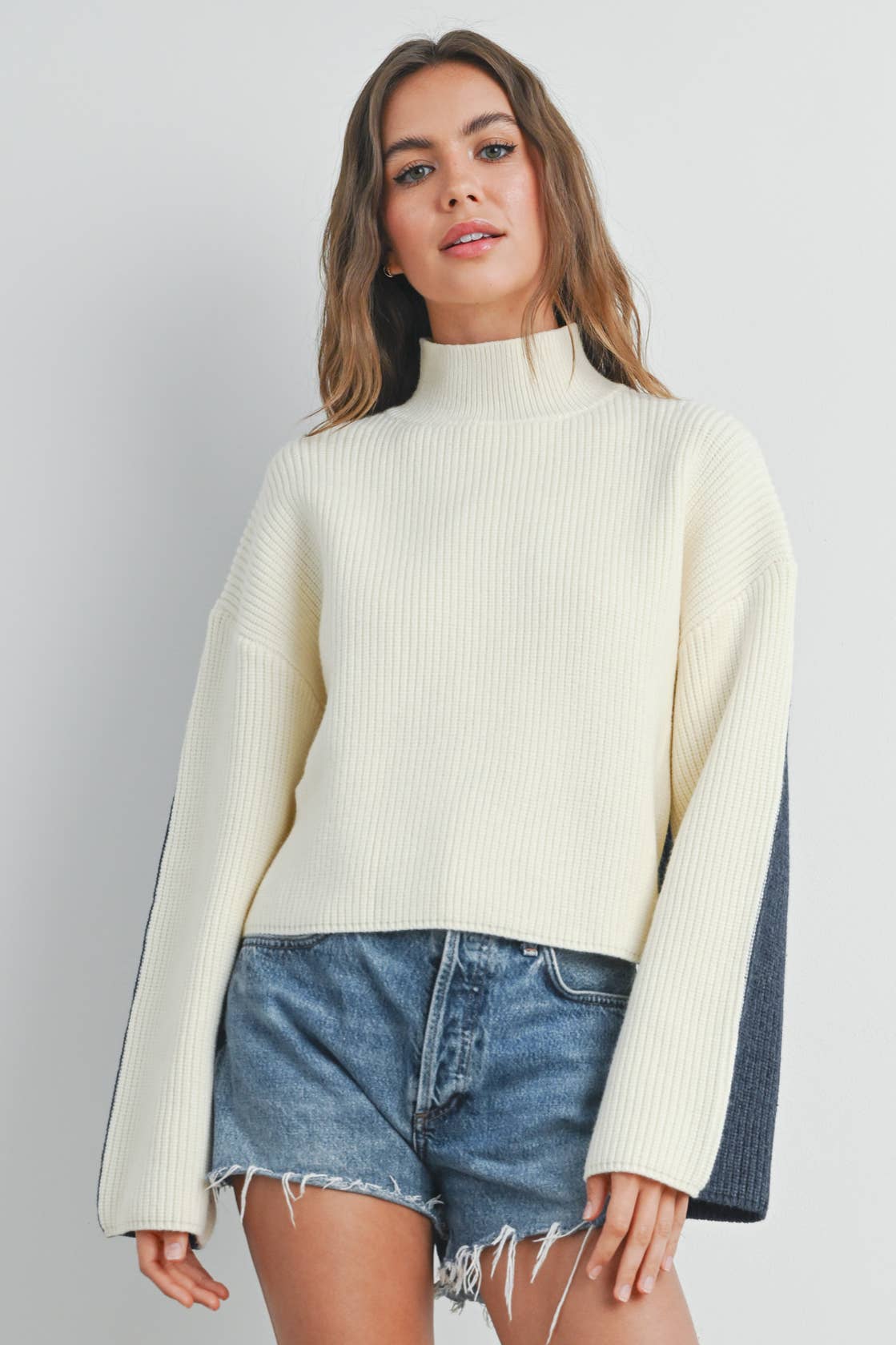 BMW7443 - TWO-TONED TURTLENECK SWEATER